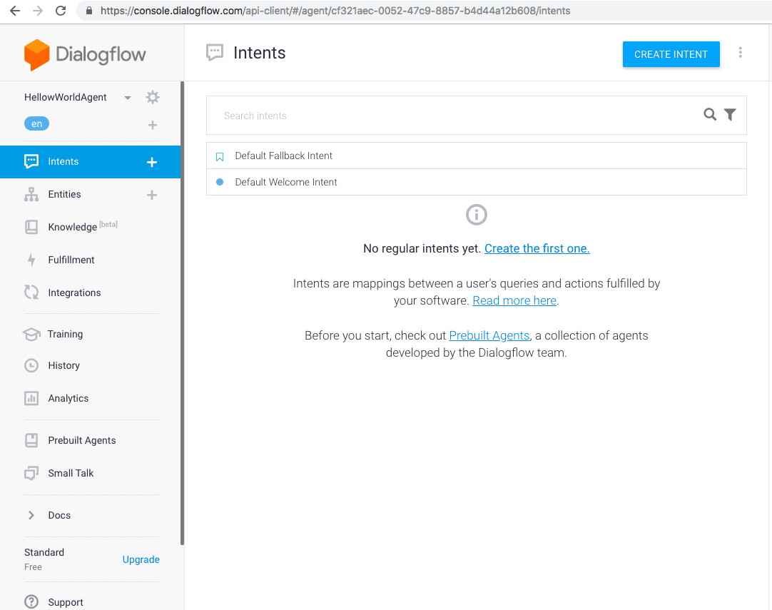 default welcome intent
