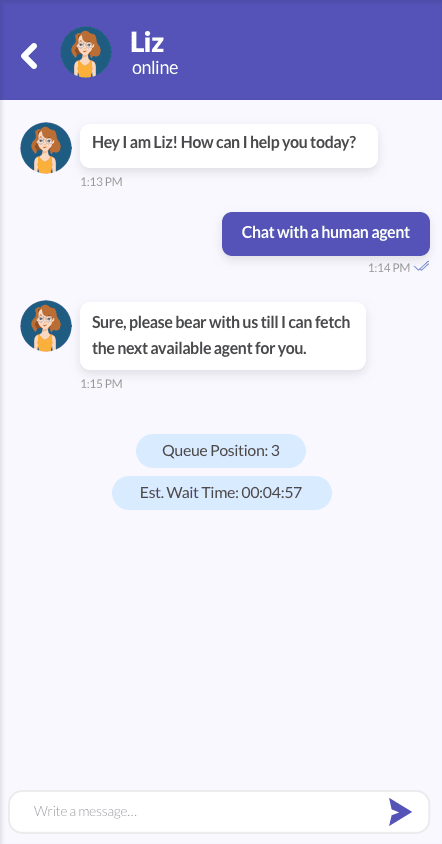 Conversation transition from chatbot to human