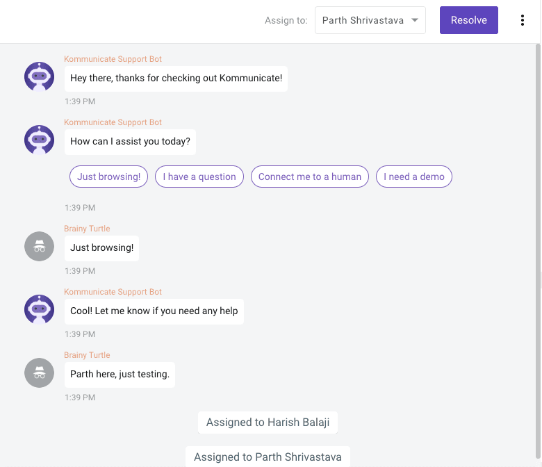 Kommunicate resolve conversation on a click