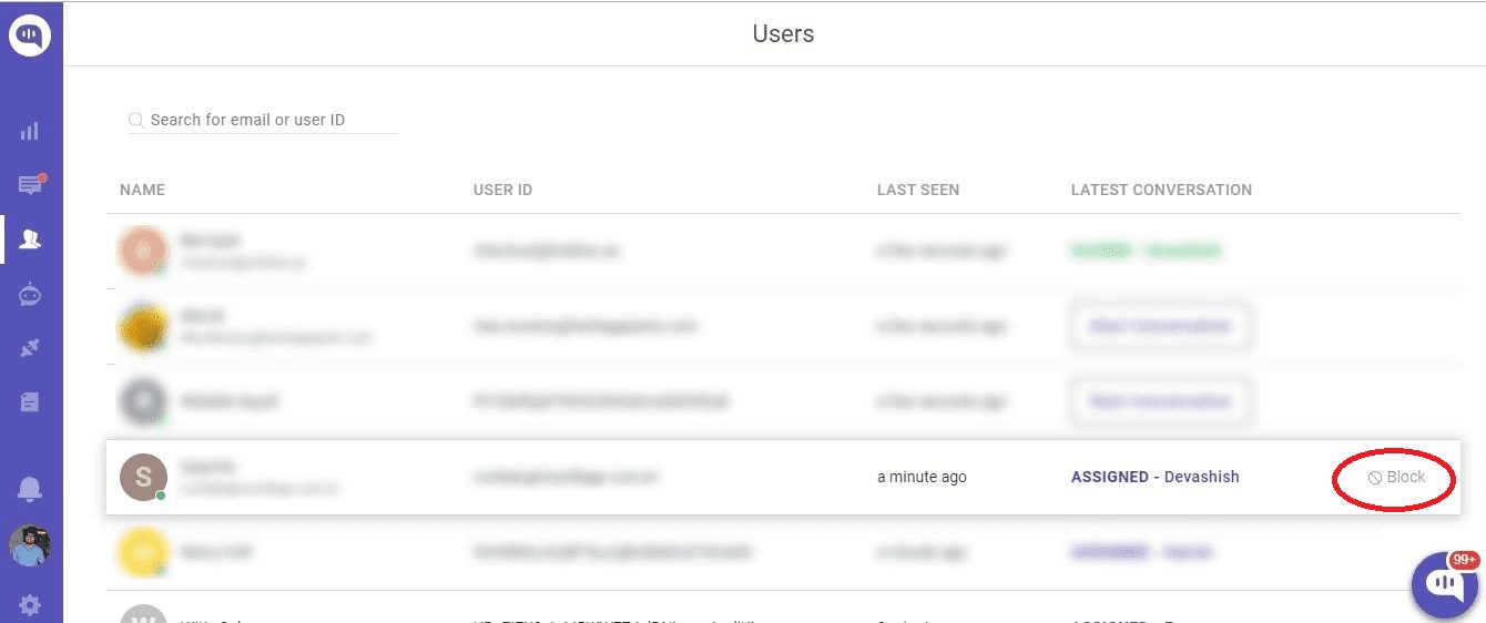 Kommunicate block users