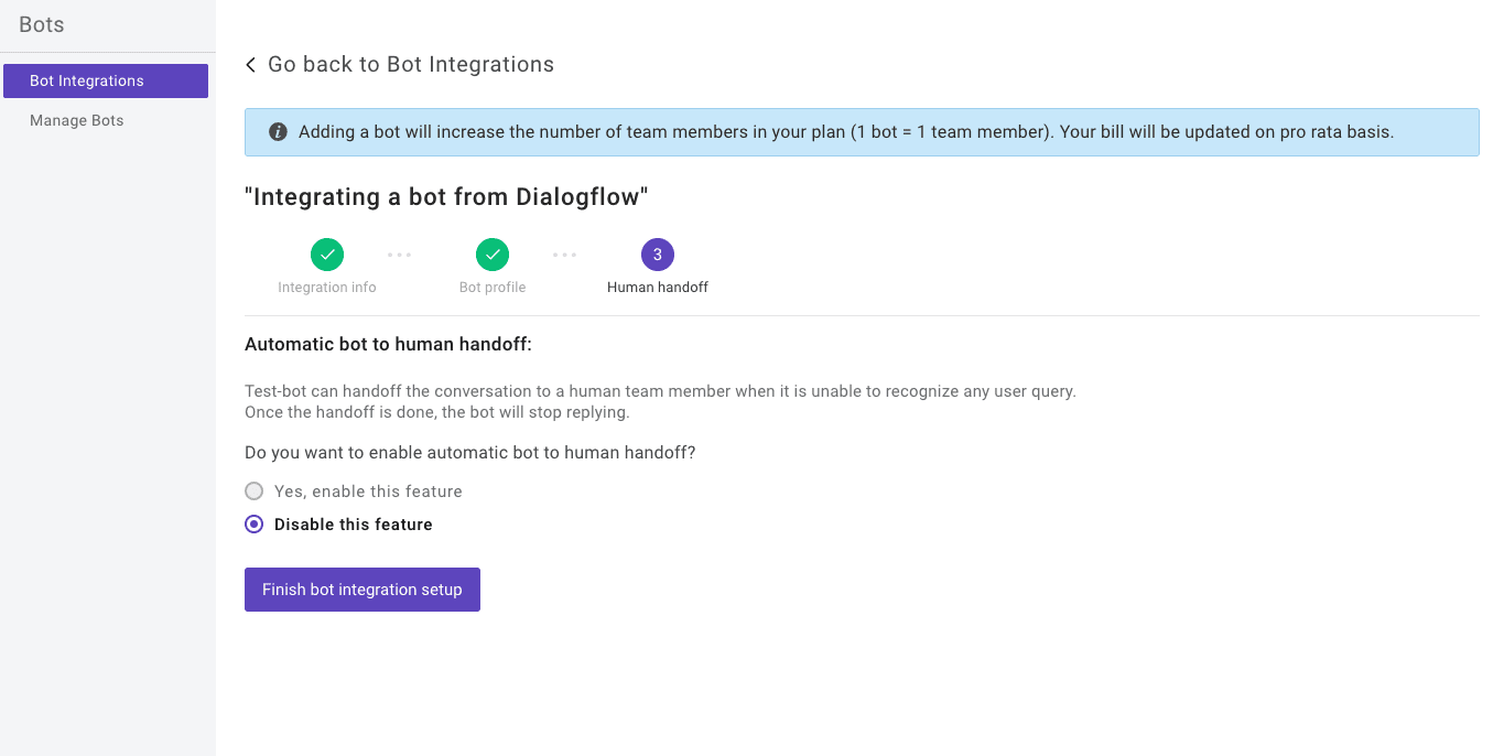 integrating a bot from dialogflow