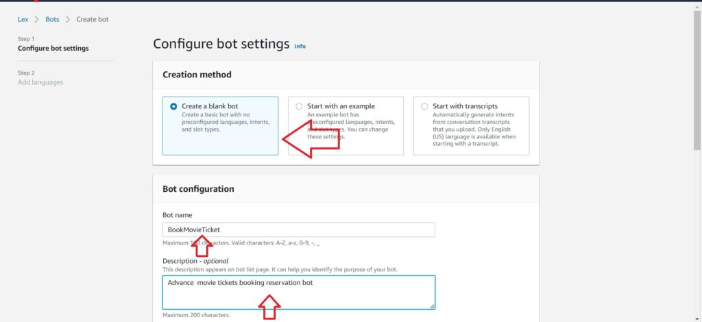 Amazon Lex Bot - Configure Bot Settings
