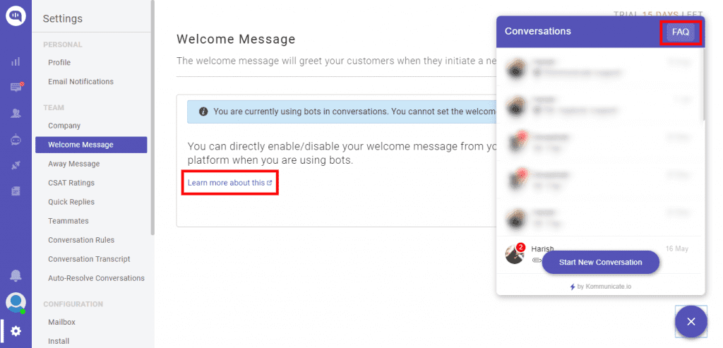 Kommunicate selfservice example