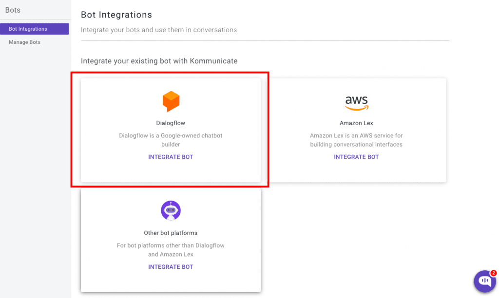 Integrate Dialogflow chatbot with Kommunicate