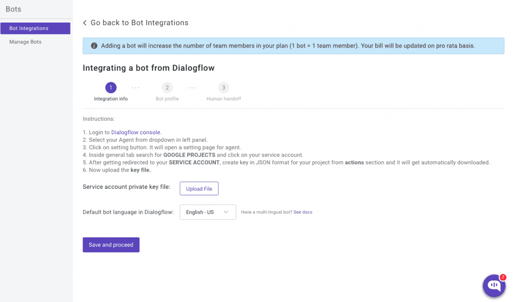 integrate dialogflow bot in reactjs using Kommunicate