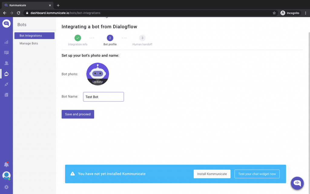 integrating a bot from dialogflow