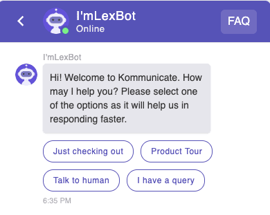 suggested replies button response in Amazon Lex