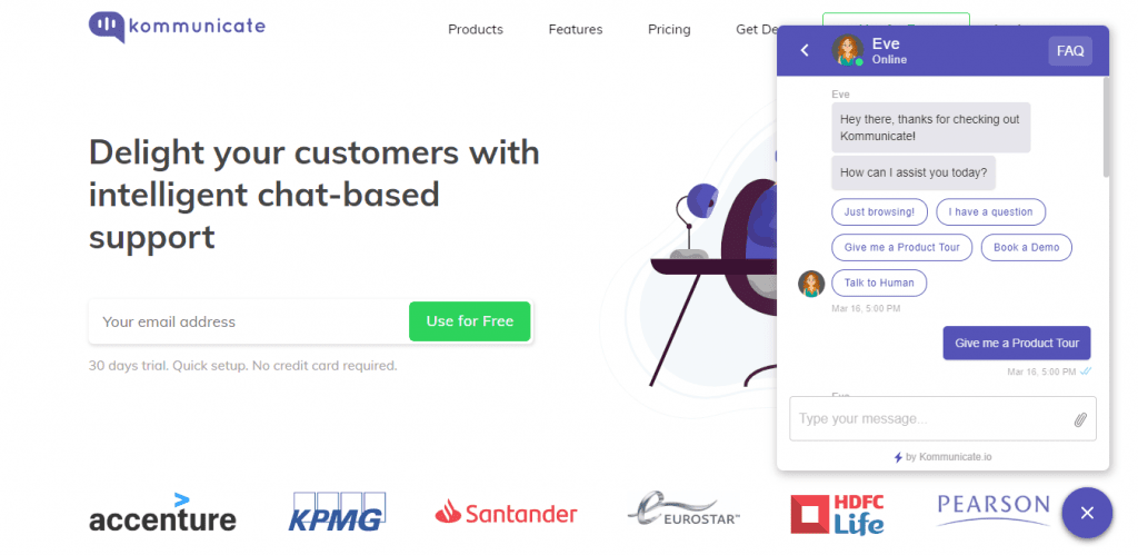 Kommunicate - chatbot greetings
