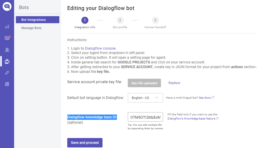 create faq chatbot - knowledge base connector - add knowledge base IDs