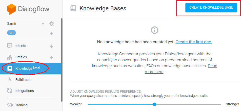 Create a Knowledge Base in Dialogflow