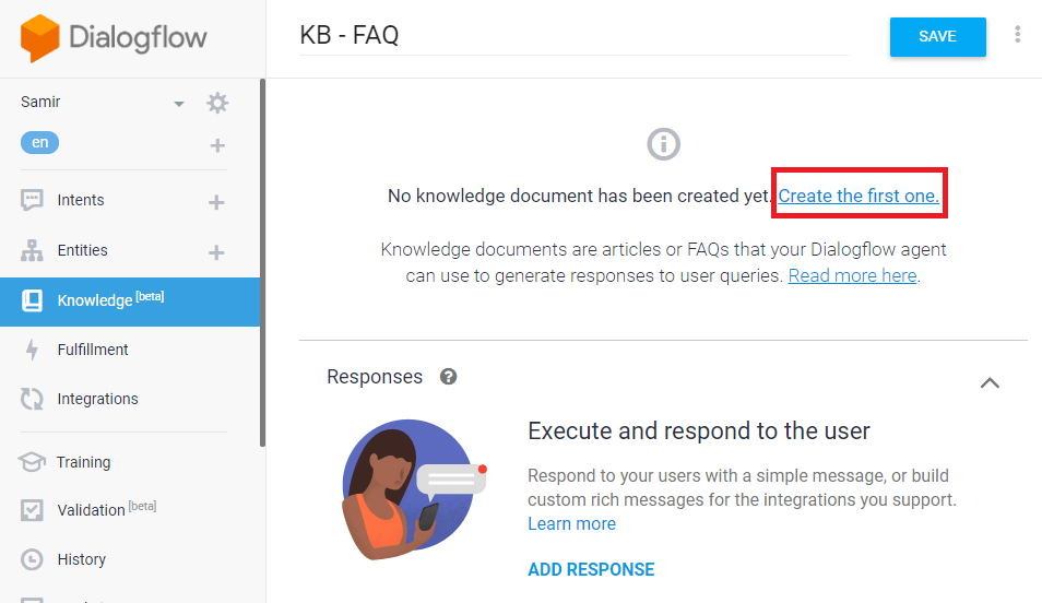 click on "Create the first one" option to create a knowledge document.