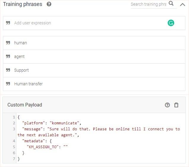 Dialogflow Training Phrases
