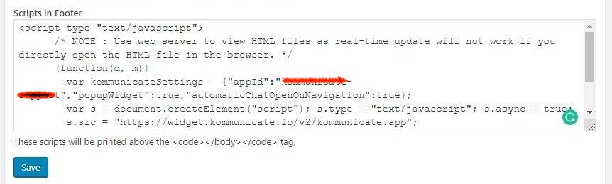 Add Dialogflow Bot to WordPress - kommunicate script