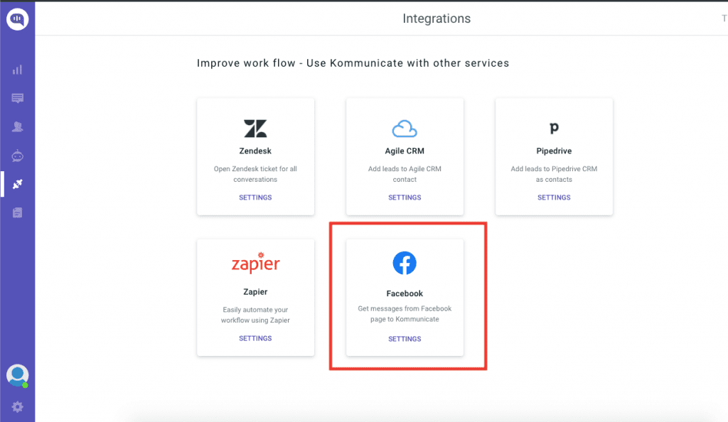 Kommunicate's facebook messenger customer service integration