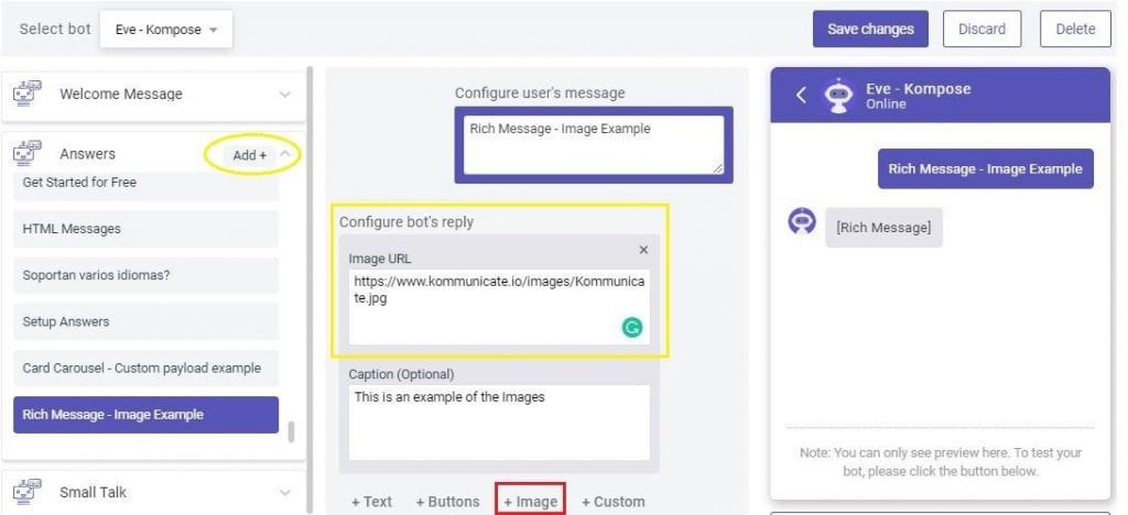 rich message buttons in chatbot