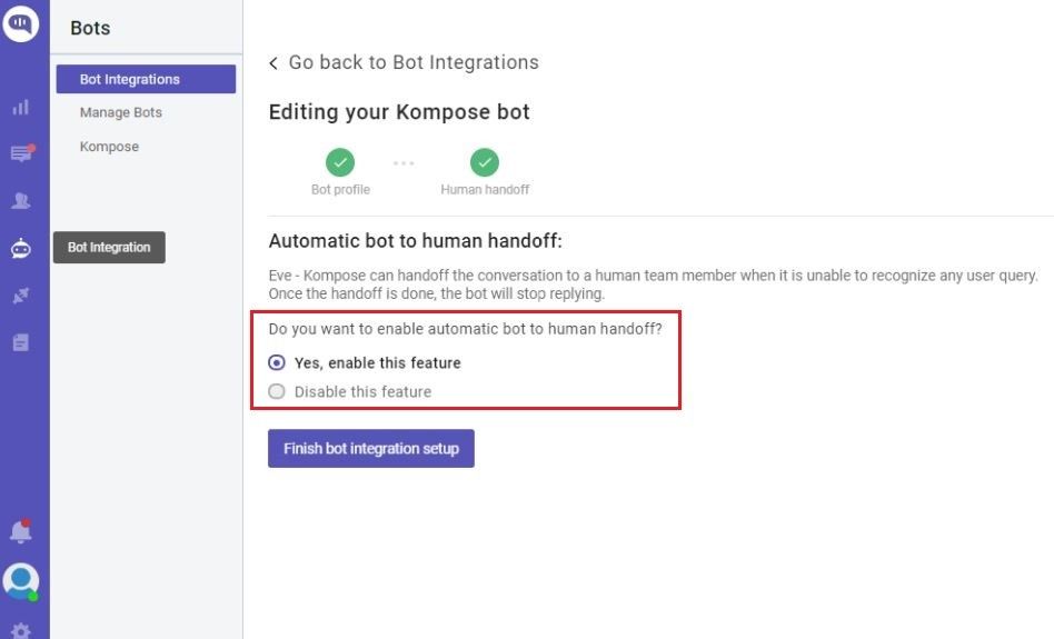 chatbot to human hand off