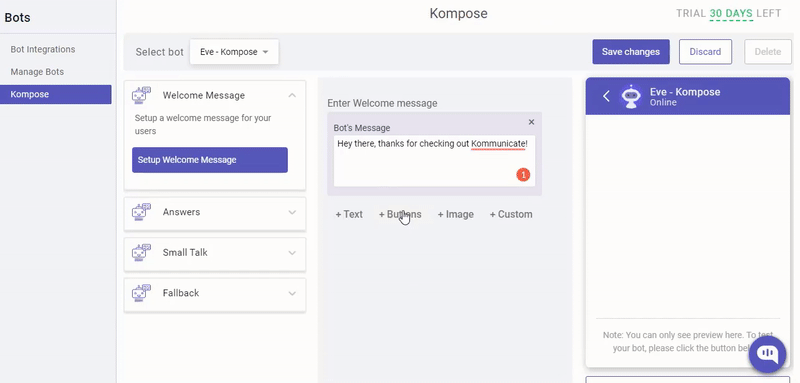 Add welcome message to your chatbot