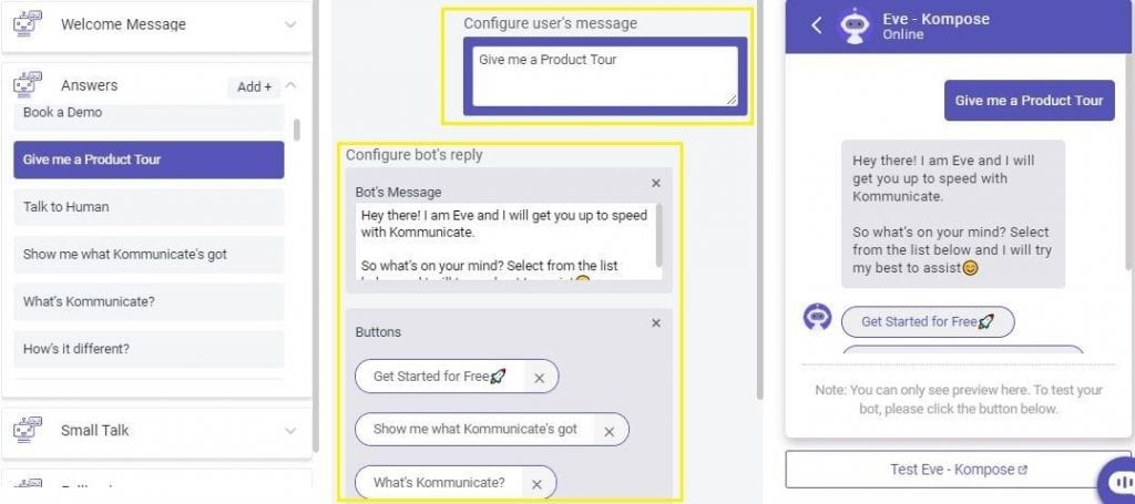 Add button and follow up messages in your chatbot