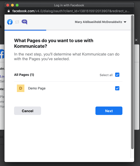 Kommunicate's Facebook integration - Integrated pages