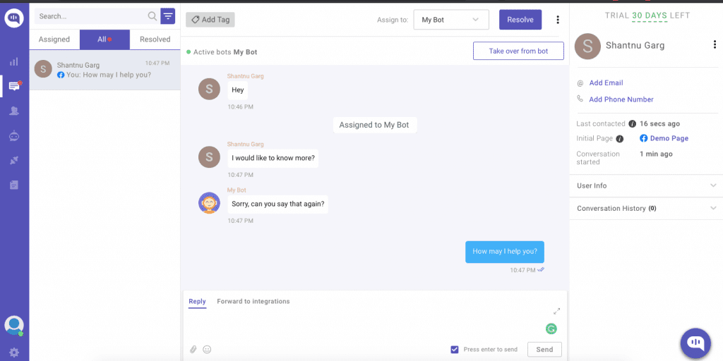 Kommunicate's facebook integration