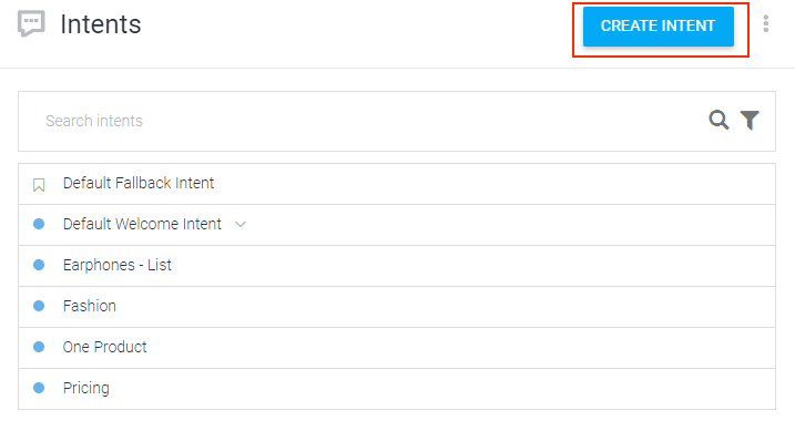 Dialogflow create intent