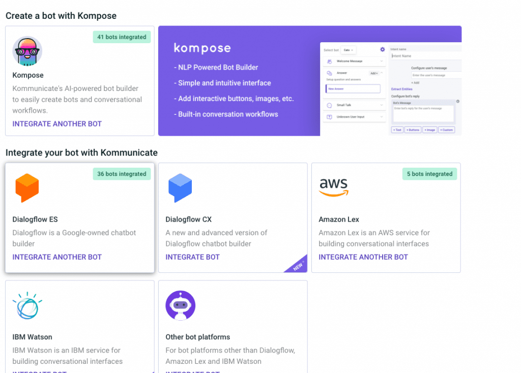 integrate dialogflow cx bot in website vis Kommunicate dashboard