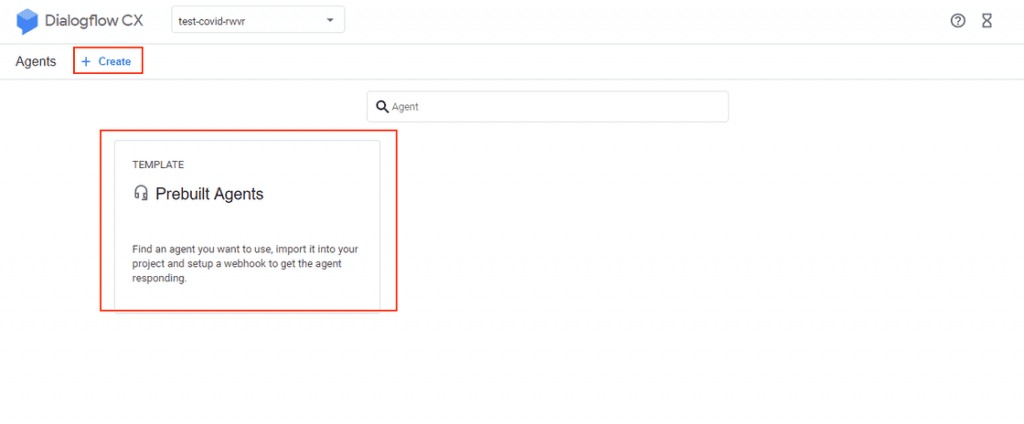 integrate dialogflow cx bot in website - create an agent