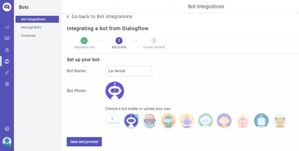 integrate dialogflow cx bot in website - set bot profiles
