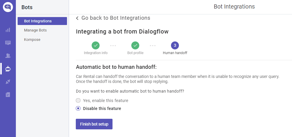 integrate dialogflow cx bot in website - human handoff