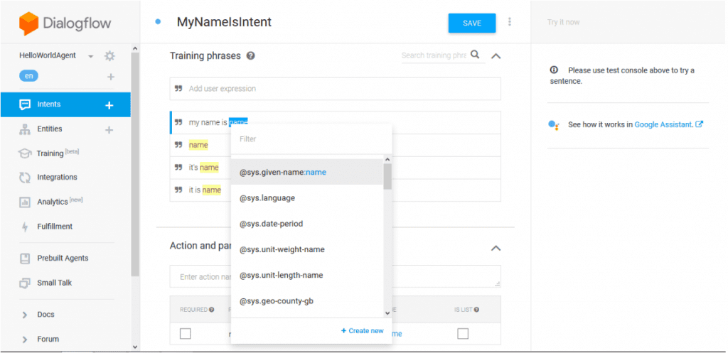 create training phrases