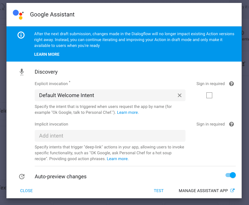 connect your agent to a google action