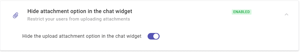 Screenshot of chat settings showing the "Hide attachment option" feature is enabled.