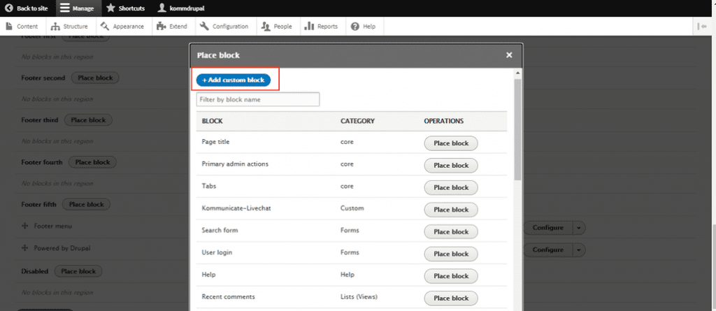 add live chat to drupal websites - adding new custom block