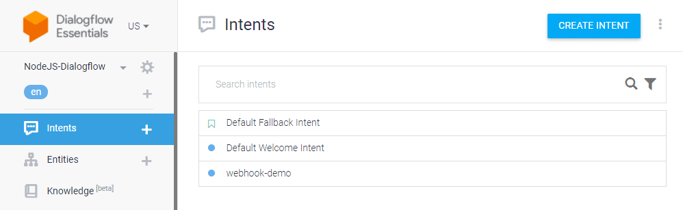 Create an Intent - Dialogflow
