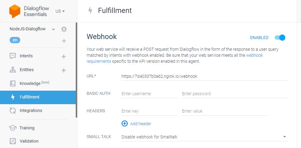 Dialogflow fulfillment