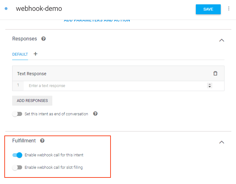 Enable Webhook - Dialogflow