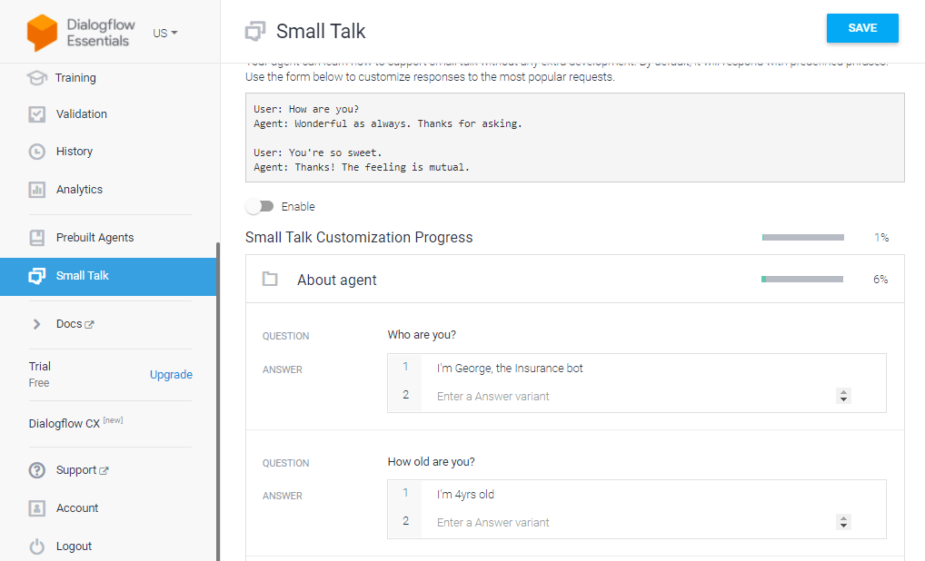 dialogflow small talk