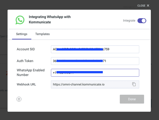 integrating whatsapp bot in Kommunicate