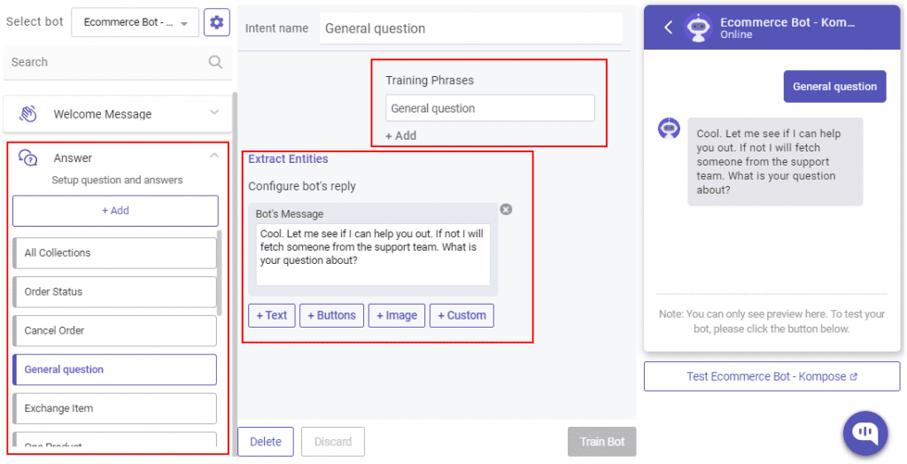 create flutter chatbot - training phrases