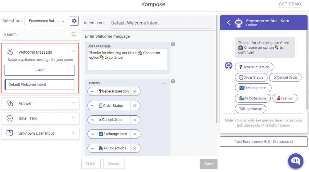 create flutter chatbot - welcome messages