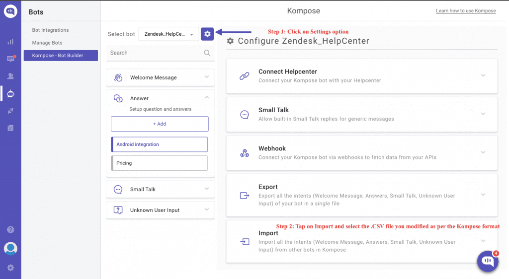 Kompose - configure Zendesk Helpcenter