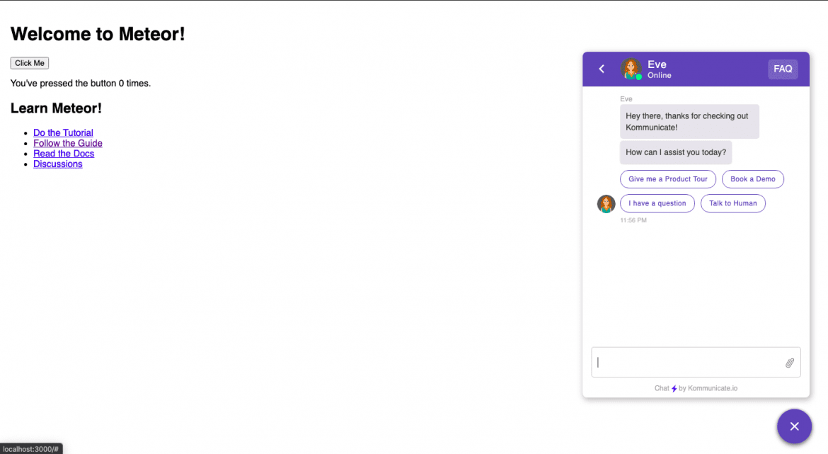 Meteor Bot Meteor Live Chat: Integrate Live Chat Into The Meteor Website.