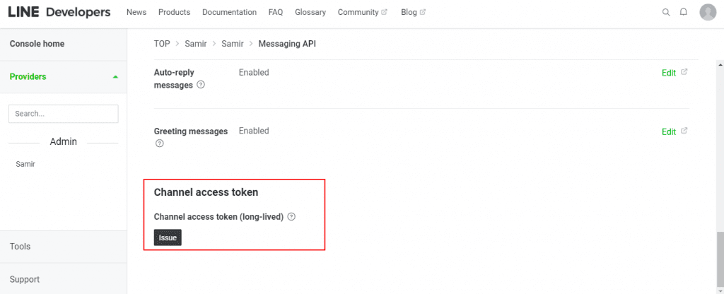 Issue access channel access token