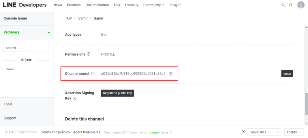 Line - Channel Secret