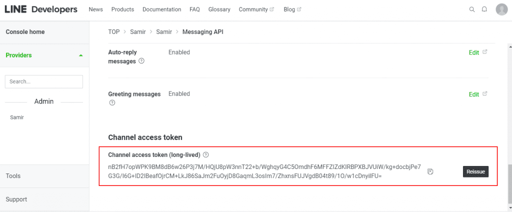 copy access channel token