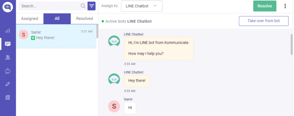 live chat on kommunicate dashboard