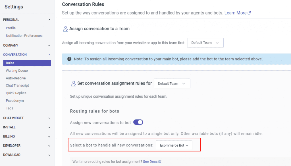 Add to Magento Website conversation rules