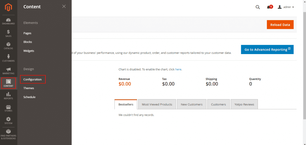 Add to Magento Website - content configuration