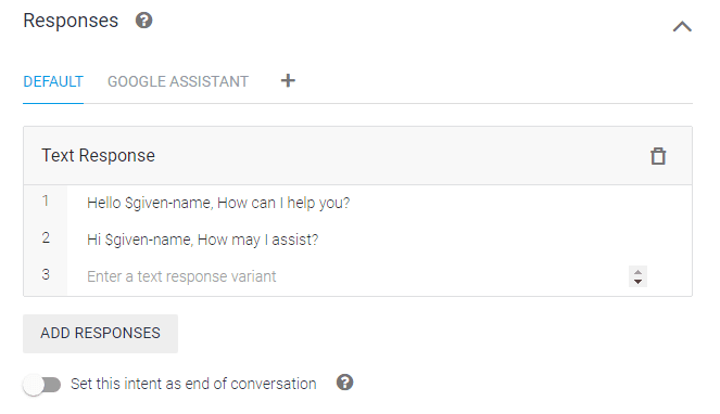 default responses