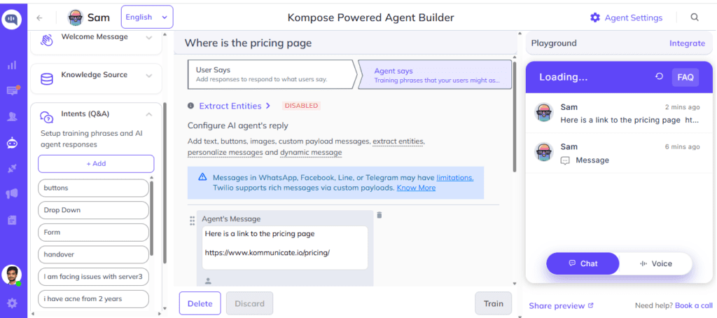 Adding bot reply for Intent 